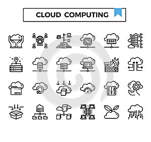 Cloud computing and connection outline design icon set
