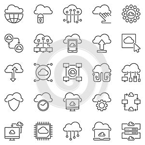 Cloud Computing outline icons set - vector computer symbols