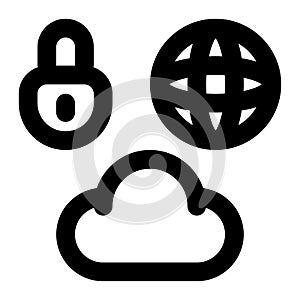 Hybrid Cloud, Cloud Computing, Cloud Security Outline Icon