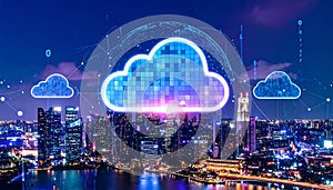 Cloud Computing Over Cityscape - Digital Transformation Concept