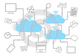 Cloud Computing Paper Cutout Icons BYOD Devices Network