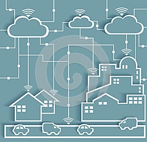 Cloud Computing Paper Cutout Stickers City and Suburb Network