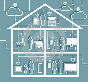 Cloud Computing Paper Cutout Stickers with Cutaway Residential House