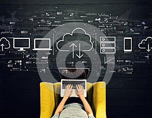 Cloud computing with person using a laptop