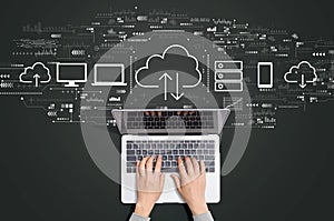 Cloud computing with person using laptop