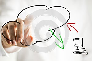 Cloud computing pictogram on a virtual interface