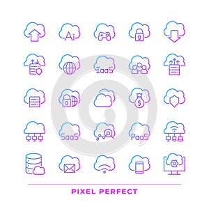 Cloud computing pixel perfect gradient linear vector icons set