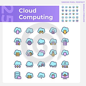 Cloud computing pixel perfect RGB color icons set