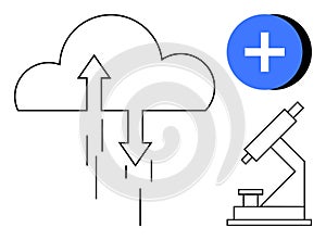 Cloud Computing and Scientific Research Concept with Microscope and Data Symbols