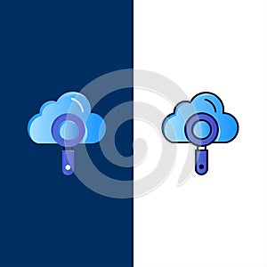 Cloud, Computing, Search, Find  Icons. Flat and Line Filled Icon Set Vector Blue Background