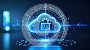 Cloud computing security concept with digital lock and data protection