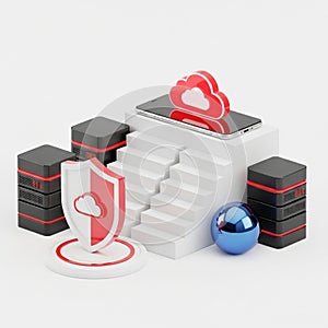 Cloud Computing Security and Data Storage Concept with Servers and Shield network