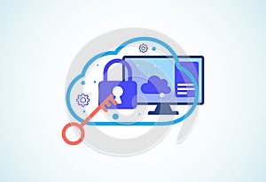 Cloud computing security design concept. Online security and data protection. Vector illustration