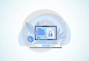 Cloud computing security design concept. Online security and data protection. Vector illustration