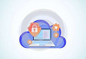 Cloud computing security design concept. Online security and data protection. Vector illustration