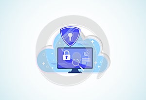 Cloud computing security design concept. Online security and data protection. Vector illustration