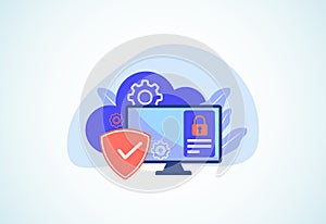 Cloud computing security design concept. Online security and data protection. Vector illustration