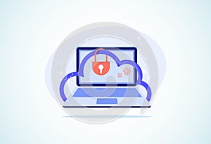 Cloud computing security design concept. Online security and data protection. Vector illustration