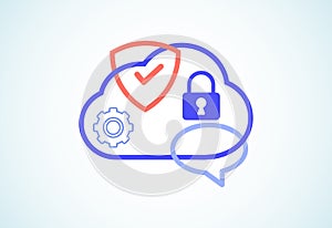 Cloud computing security design concept. Online security and data protection. Vector illustration