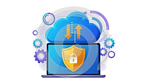 Cloud computing security laptop isolated on white background