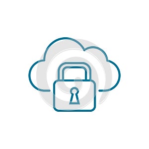 Cloud computing security line icon. Cloud with a padlock.