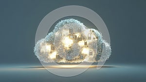 Cloud computing security, padlocks protecting data in cloud storage