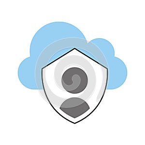 Cloud computing with security shield isolated icon