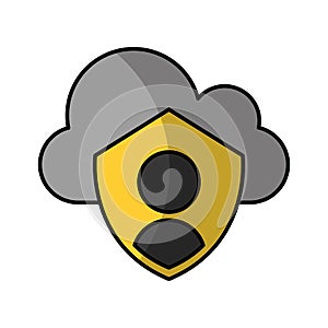 Cloud computing with security shield isolated icon