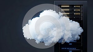 Cloud computing server illustration with fluffy white cloud