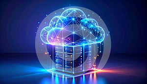 Cloud computing server infrastructure data center digital art futuristic close-up technology