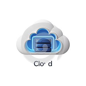 Cloud computing server data storage in 3d rendering on a white backdrop