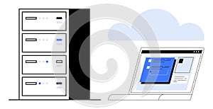 Cloud Computing with Server Rack and Online Information Access via Laptop