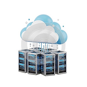 Cloud computing server racks data storage technology concept isolated on white background