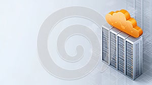 Cloud computing server with cloud symbol, secure data storage, processing, and network management for efficient reliable cloud