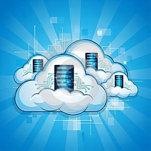 Cloud computing servers connected in a digital network infrastructure