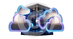 Cloud Computing Servers with Neon Cloud Icons