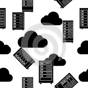 Cloud computing servers and storage seamless pattern vector illustration on white background