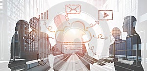 Cloud Computing Services Ecosystem and Network Doodle Motif