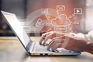 Cloud Computing Services Ecosystem and Network Doodle Motif