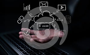 Cloud Computing Services Ecosystem and Network Doodle Motif