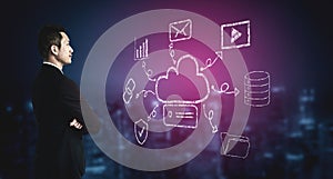 Cloud Computing Services Ecosystem and Network Doodle Motif