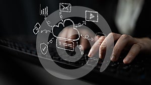 Cloud Computing Services Ecosystem and Network Doodle Motif