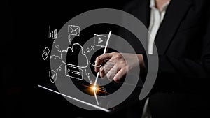 Cloud Computing Services Ecosystem and Network Doodle Motif
