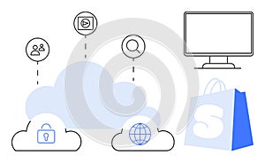 Cloud Computing Services Security, Networking, and Ecommerce in Minimalist Design