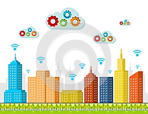 Cloud computing services. Smart city concept