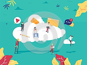 Cloud computing services and technology, data storage flat illustration. Network data storage design