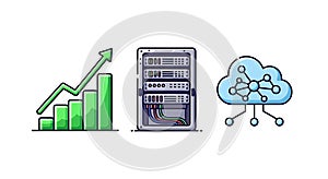 Cloud computing showing growth, data servers, and network connection concept illustration.