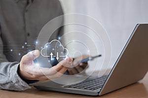 cloud computing shown in hand cloud technology data storage