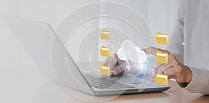 cloud computing shown in hand cloud technology data storage, data transfer, network