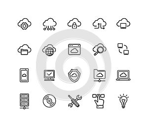 Cloud Computing Sign Thin Line Icon Set. Vector